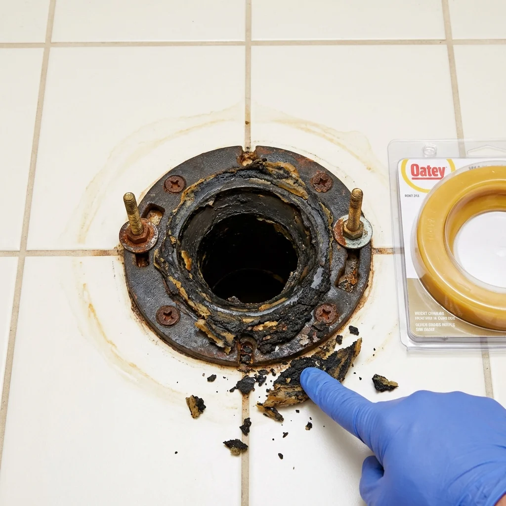 Failed wax ring showing water seepage at the base of a toilet in a South Lake Tahoe, CA home
